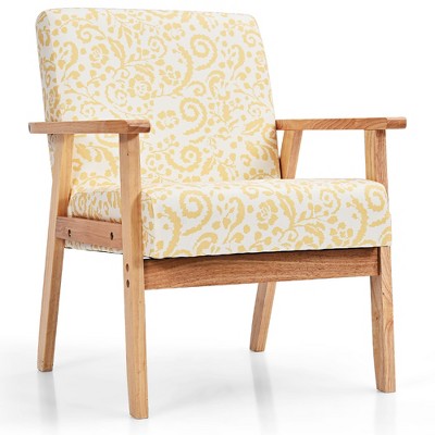 Costway Modern Accent Armchair Upholstered Lounge Chair w/Rubber Wood Leg Yellow\ Blue Floral