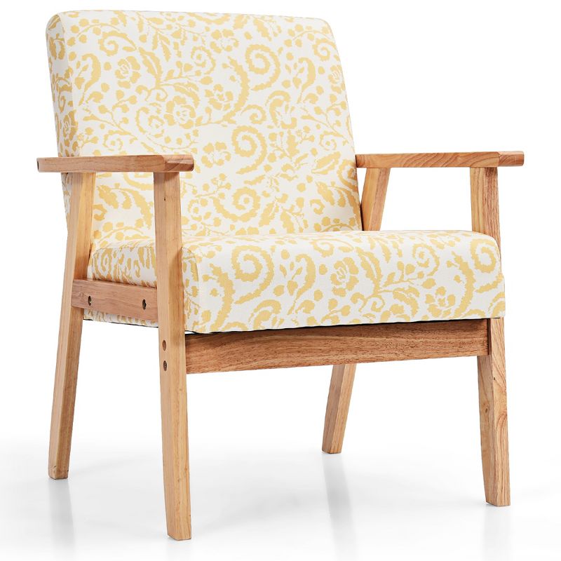 Costway Modern Accent Armchair Upholstered Lounge Chair w/Rubber Wood Leg Yellow\ Blue Floral, 1 of 11