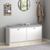 KTMBDW Shoe Bench with Cushion and 2 Flip Drawers, Shoe Organizer Storage Bench with Adjustable Shelves for Entryway, Hallway, Living Room, White - 3 of 4