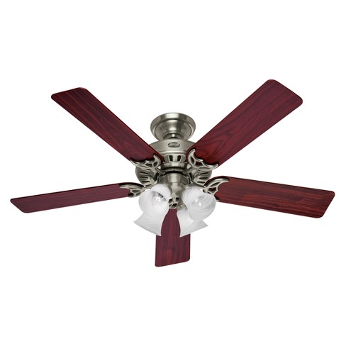 52 Studio Series Led Lighted Ceiling Fan Brushed Nickel With Reversible Cherry Maple Blades Hunter Fan