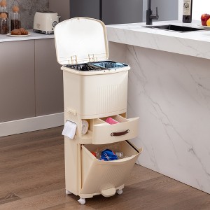 VECELO 12 Gal Kitchen Trash Can with Lid, Large-Capacity Vertical Trash Bin with Removable Inner Bucket & Drawer, Waste Container with Wheel, White - 1 of 4