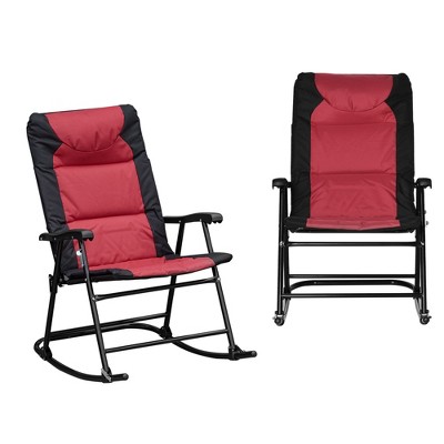 Outsunny 3 Piece Outdoor Patio Furniture Set with Glass Coffee Table & 2 Folding Padded Rocking Chairs, Bistro Style for Porch, Camping, Balcony