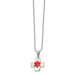Chisel Stainless Steel Polished Red Enamel Cross Medical ID Pendant Ball Chain Necklace 20" - 1 of 2