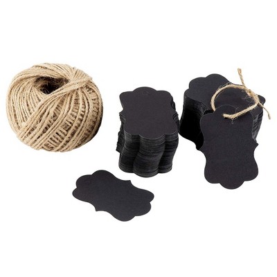 Juvale 200-Pack Black Kraft Paper Tags & 200 ft Jute Rope, Arts and Crafts Labels Party Favors 2.75x1.97 in