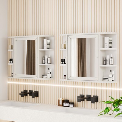 Spassway 24"H*31"W White Medicine Cabinet with Adjustable Shelves Wall Mounted Bathroom Storage Cabinet with Mirror