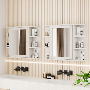 Spassway 24"H*31"W White Medicine Cabinet with Adjustable Shelves Wall Mounted Bathroom Storage Cabinet with Mirror - 1 of 4