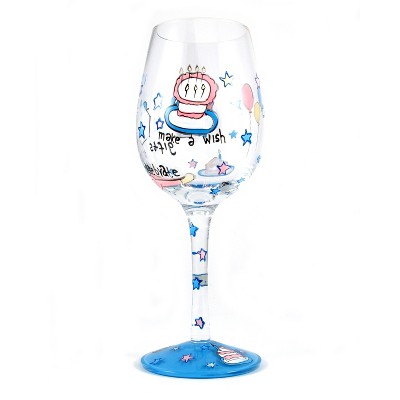 Home Essentials Hand Painted Make A Wish 12 Ounce Goblet Glasses, Set of 2