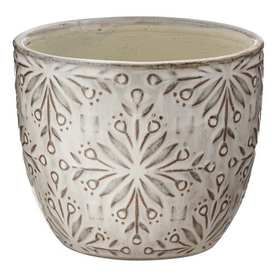 tagltd Snowflake White Glazed Terracotta Planter, 5.51L x 5.51W x 5.0H inches, fits a 4.5" drop in plant, Decorative Use Only