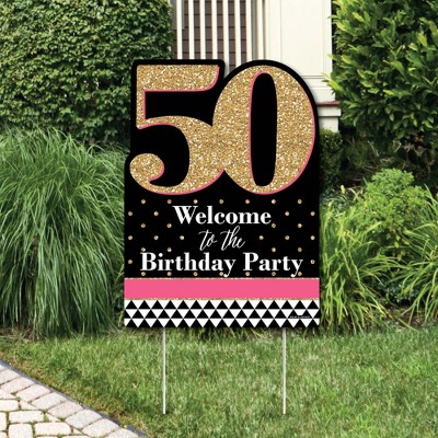 Big Dot of Happiness Chic 50th Birthday - Pink, Black and Gold - Party Decorations - Birthday Party Welcome Yard Sign