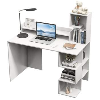 Tangkula 48" Modern Computer Desk Home Office Workstation w/ Hutch & Storage Shelves