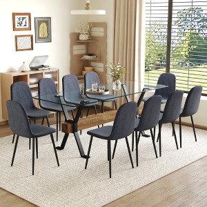 11-Piece Dining Set with Glass Table and 10 Armless Chairs - 1 of 4