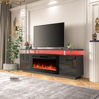 EROMMY 36'' Electric Fireplace TV Stand, Entertainment Center & TV Console for TVs up to 80'', Modern Fireplace Heater for Living Room - Black
