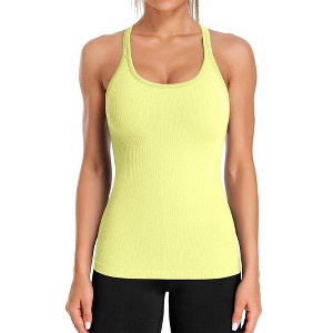 Attraco Women's Ribbed Workout Tank Tops with Built in Bra Tight Racerback Scoop Neck Athletic Top Yoga Tops - 1 of 4