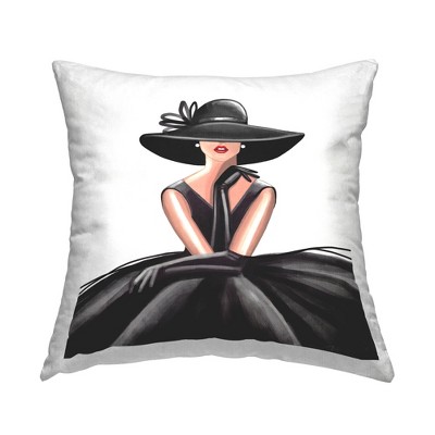Stupell Industries High End Fashion Glam Pose Luxurious Black Dress Printed Pillow, 18 x 18