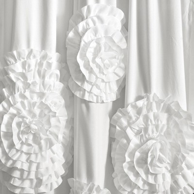 White Sheer Polyester Rod Pocket Curtain Panel with Ruffled Flowers