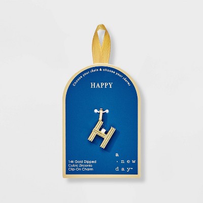 14K Gold Dipped Cubic Zirconia Ribbed Letter Charm - A New Day™ Gold