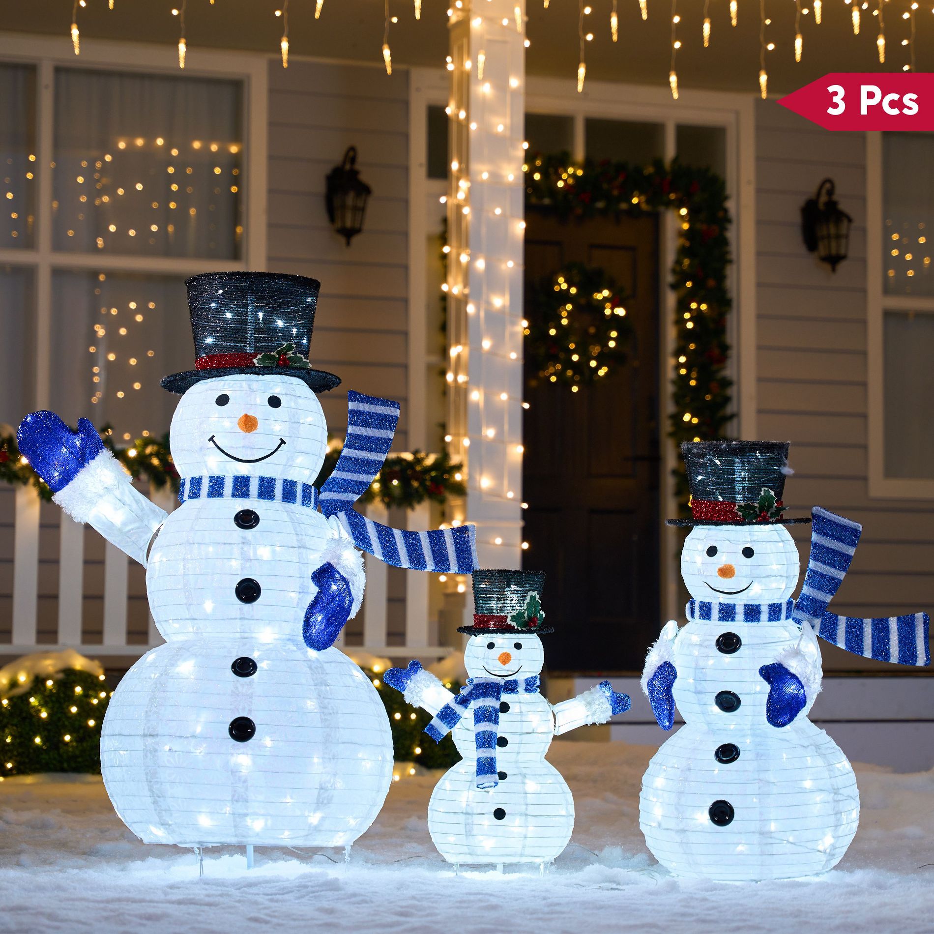 Joyfy Christmas Lights Outdoor, 3 Pcs 3D Collapsible Snowman Yard Lights with 270 LEDs for Garden Outdoor Christmas Decorations, Eve Night Decor