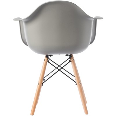 Gray Plastic Shell Dining Arm Chair with Wooden Legs
