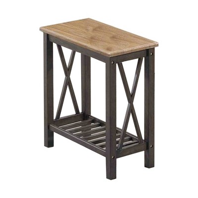 Wooden Side Table with Slatted Shelf Brown - Benzara