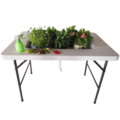 White Portable Folding Ice Bin Table with Satin Skirt