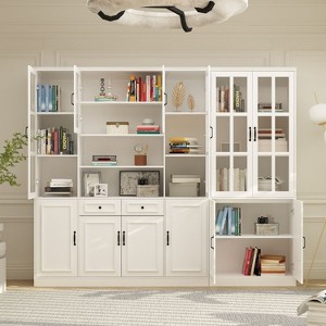 Famapy  Large Storage Cabinet Display BookShelf With Glass Doors White - 1 of 4