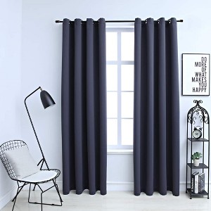 Aghana Digitals 2-Pack Anthracite Blackout Curtains 55.1x68.9" with Metal Rings - 100% Polyester, - 1 of 4