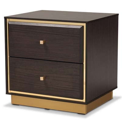 Cormac Wood and Metal 2 Drawer Nightstand - Baxton Studio