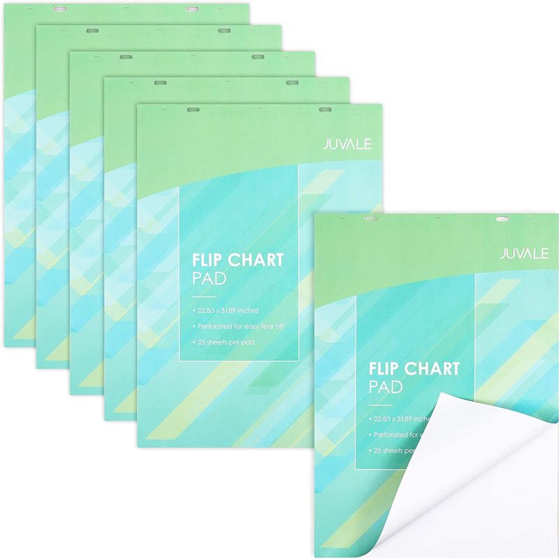 Juvale 6 Pack Easel Paper Pad, 25 Sheets Each, 2 Hole Punched for Hanging, 100 GSM Flip Chart Paper, 31.9" x 22.85", 1 of 7