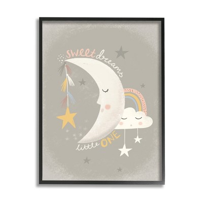 Stupell Industries Sweet Dreams Little One Sentiment Sleeping Crescent Moon Framed Giclee Art, Black, 24" x 30"