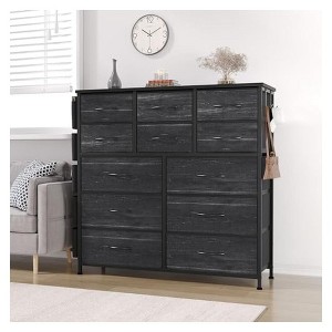 Dresser for Bedroom with 12 Drawers, 5 Side Pockets & 2 Hooks, Storage Drawer Organizer w/Metal Frame, Wooden Top - 1 of 4