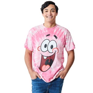 Spongebob Squarepants Big Face Patrick Men's Pink Spiral Wash Crew Neck Short Sleeve T-shirt - 1 of 4