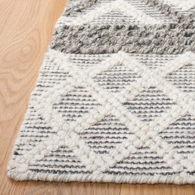Ivory and Dark Grey Hand-Knotted Wool Geometric Rug, 3' x 5'