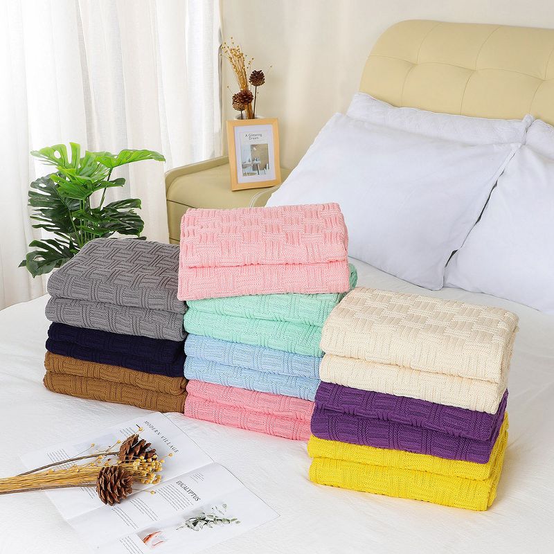 PiccoCasa 100% Cotton Knitted Soft Home Office Bed Blankets 1 Pc, 4 of 7