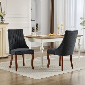 TIRAMISUBEST Rayon Cloth Flocking Linen Dining Chairs Set of 2, Upholstered Accent Chair with Curved Solid Wood Legs - 1 of 4