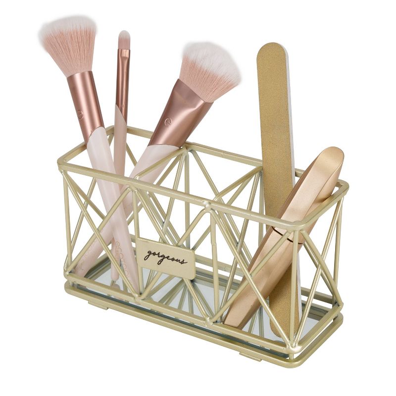 3 Compartment Cosmetic Brush and Pencil Organizer Gold - Home Details, 3 of 10
