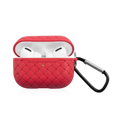 Insten Case Compatible with AirPods Pro - Weave Shaped Skin Cover with Keychain, Red