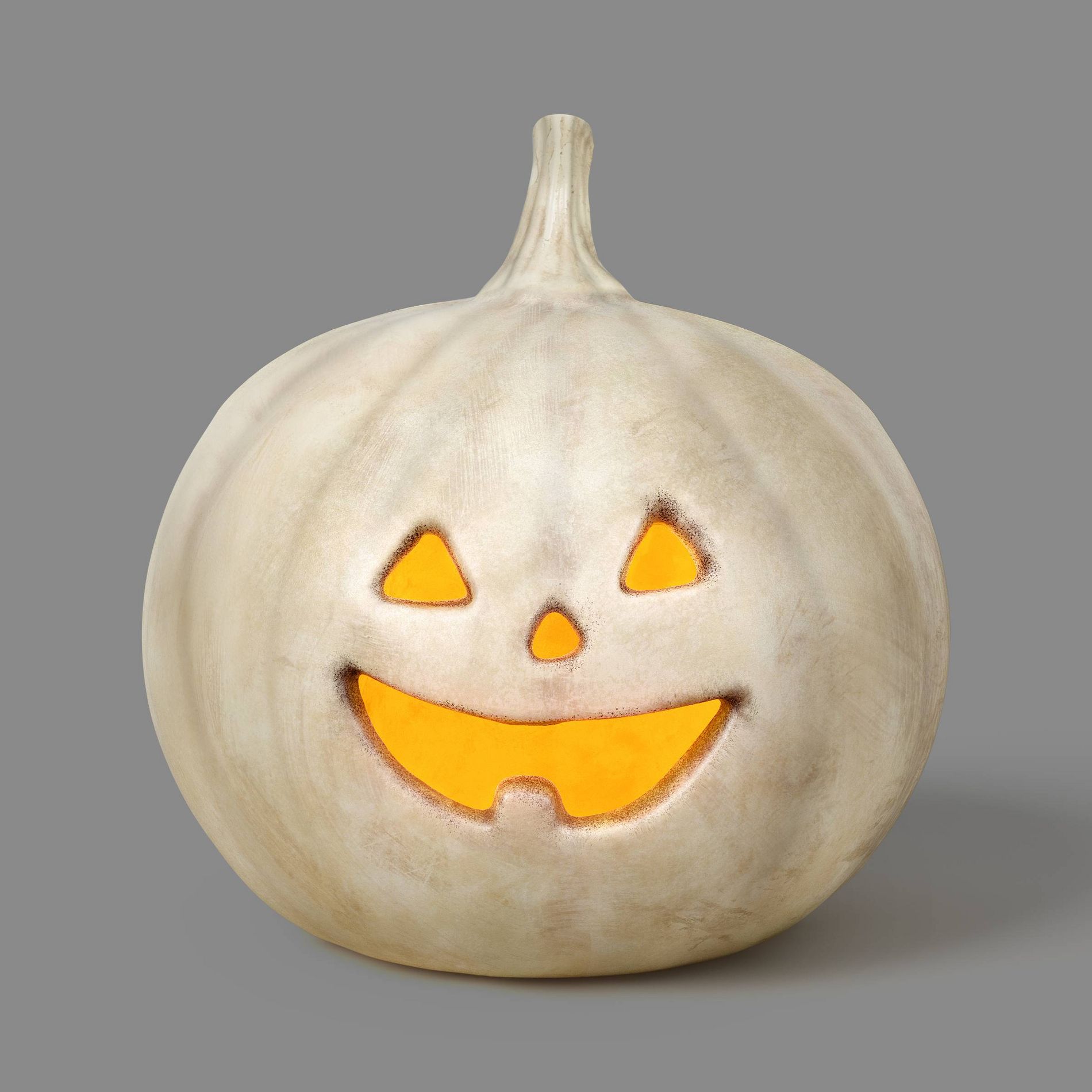 14" Classic Lit Pumpkin Jack O' Lantern with 1 Tooth Halloween Decorative Prop Off-White - Hyde and EEK! Boutique™