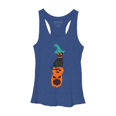 Women's Design By Humans Halloween Pumpkins and Witch Cat By famenxt Racerback Tank Top
