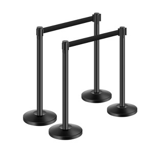 VEVOR Stanchion Post, 4 Pcs Stanchions with Retractable Belts, Carbon Steel Black Stanchions Queue with Sand Injection Hollow Base, Black - 1 of 4