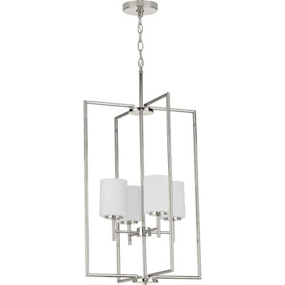 Brushed Nickel 4-Light Foyer Pendant with Etched Glass Shades