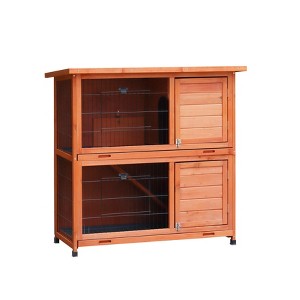 Akoasm 41 inch 2-Story Rabbit Cage with 2 Removable No-Leak Trays, Non-Slip Ramp, Waterproof Roof, Fence-Natural - 1 of 4