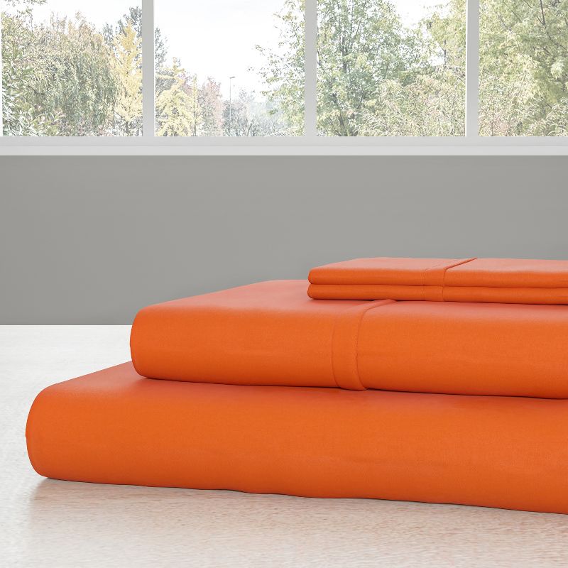 Hastings Home Queen Size Brushed Microfiber 4 Piece Bed Sheet and Linen Set with Stain Resistant Fitted and Flat Sheets - Orange, 3 of 4