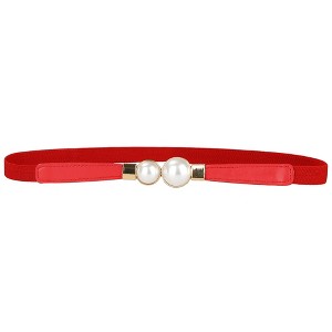 INSPIRE CHIC Women's Skinny Stretchy Gold Pearl Buckle Elastic Thin Waistband - 1 of 4