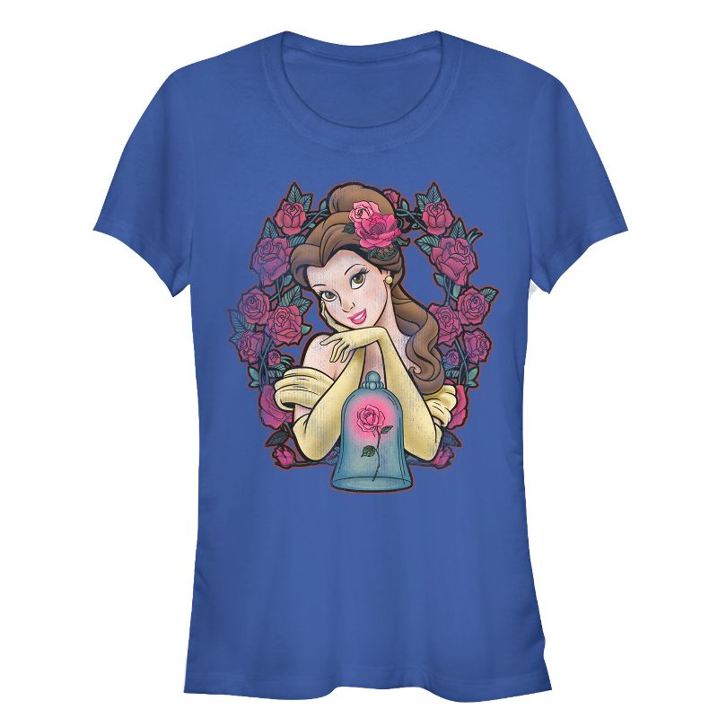 Juniors Womens Beauty and the Beast Belle Rose Frame T-Shirt, 1 of 4