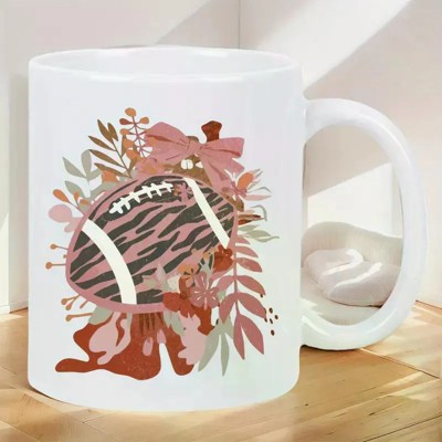 Soccer Mom Insulated Ceramic Cup White, with a Bright Soccer Ball And Leaf Design, Perfect for Hot And Cold Drinks