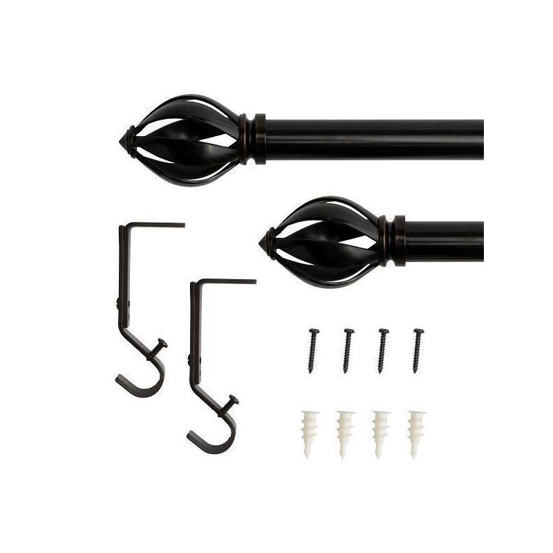 Decorative Drapery Single Rod Set with Acron Cage Finials Oil Rubbed Bronze - Lumi Home Furnishings, 6 of 7