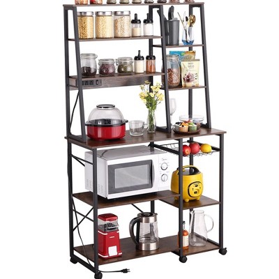 Costway Kitchen Bakers Rack 60'' Microwave Stand With Power Outlet Open ...