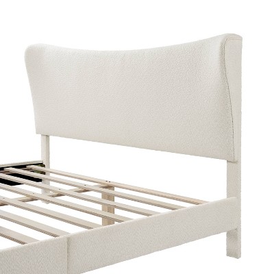 Cream Upholstered Queen Bed with Nailhead Trim and Slats