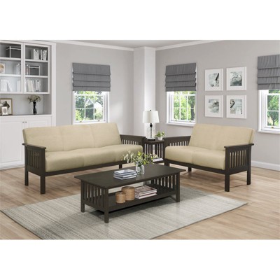 Lewiston Light Brown Fabric Upholstered Loveseat with Wood Frame