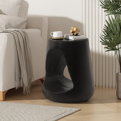 1 Piece Indoor Hollow Round Side Table,Magnesium Oxide Coffee Table With Imitation Wood Texture Tabletop,No Assembly-Coolbibila